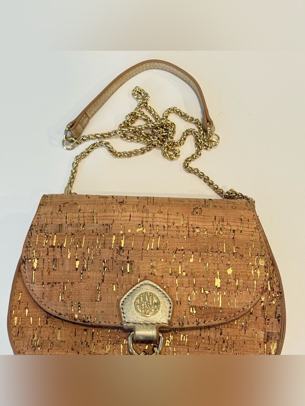Lilly Pulitzer Sirena Cork Gold Metallic Crossbody Bag Chain Strap & Tassel - Picture 6 of 13